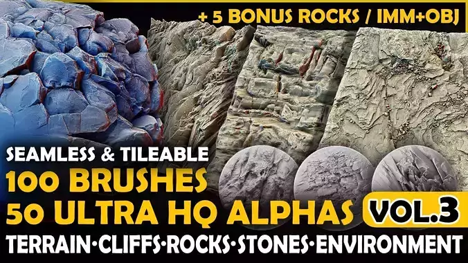 Ultra HQ Terrain Seamless Sculpt Zbrush brushes and Alphas Vol3