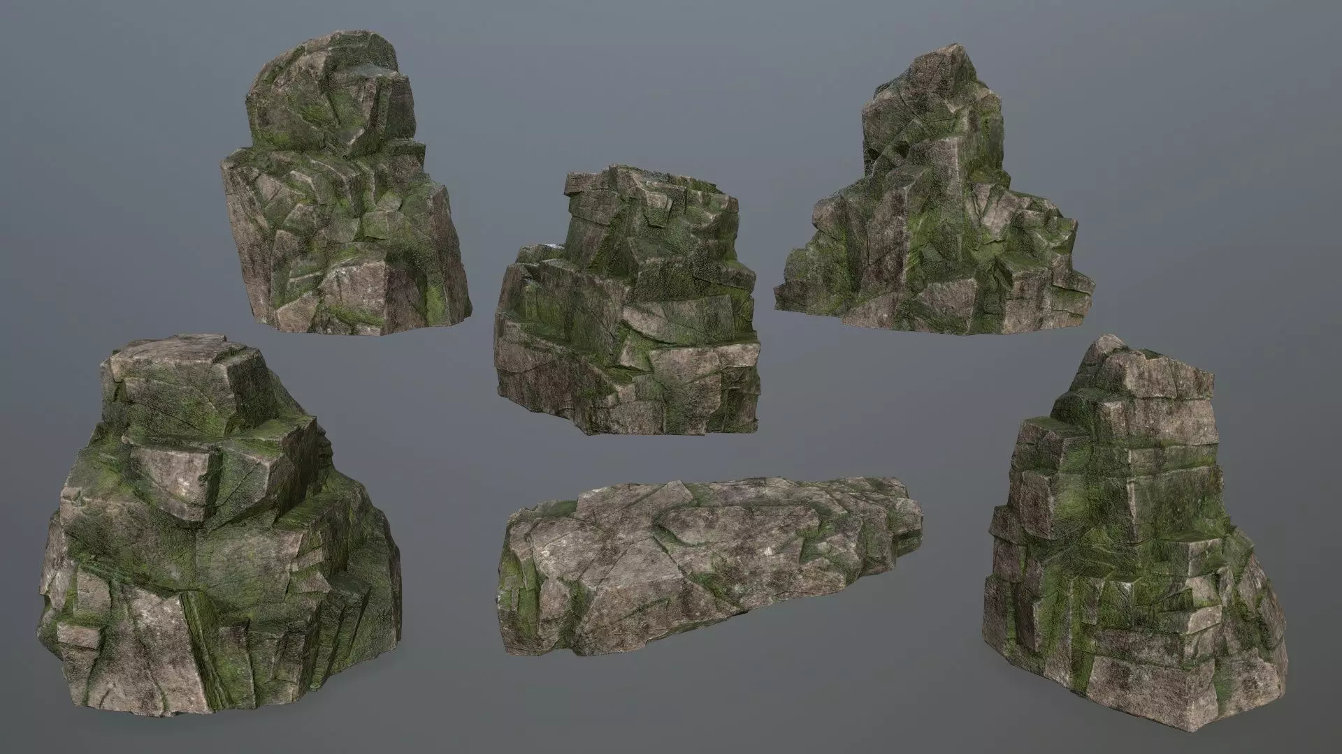 Rock Set mossy Low-poly 3D model_0