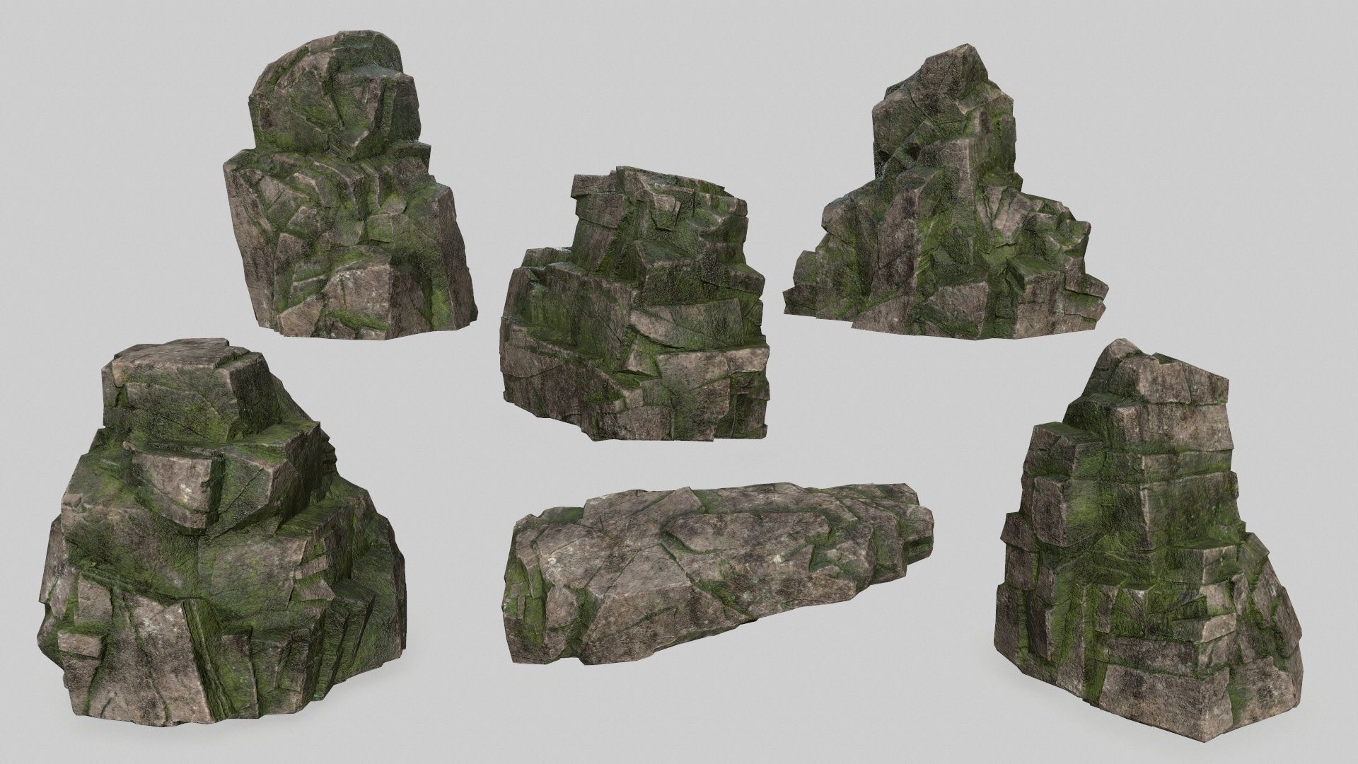 Rock Set mossy Low-poly 3D model_1