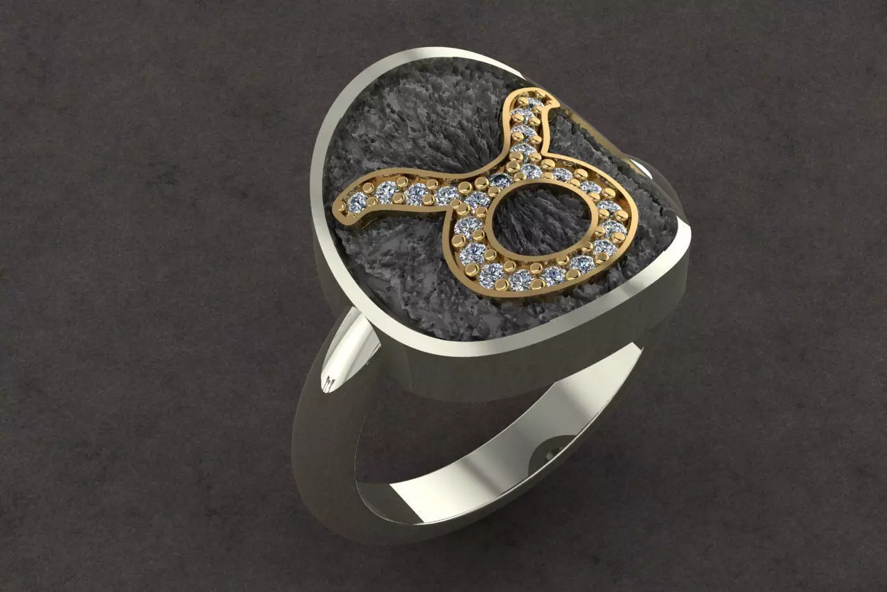 TAURUS zodiac sign ring with diamonds 3D print model_0