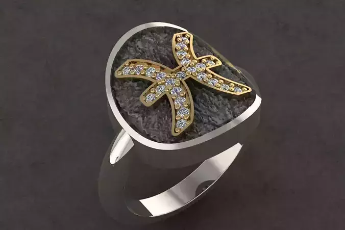 PISCES dragonfly ring with diamonds