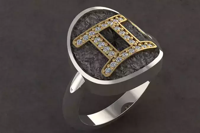 GEMINI ring with zodiac sign of and diamonds