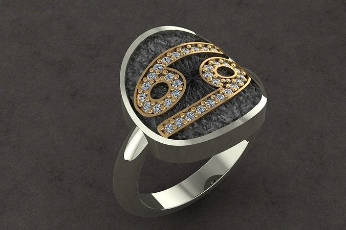 CANCER zodiac ring with diamonds 3D print model