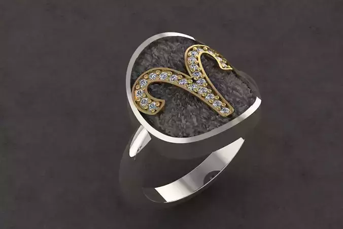 ARIES ring with zodiac sign