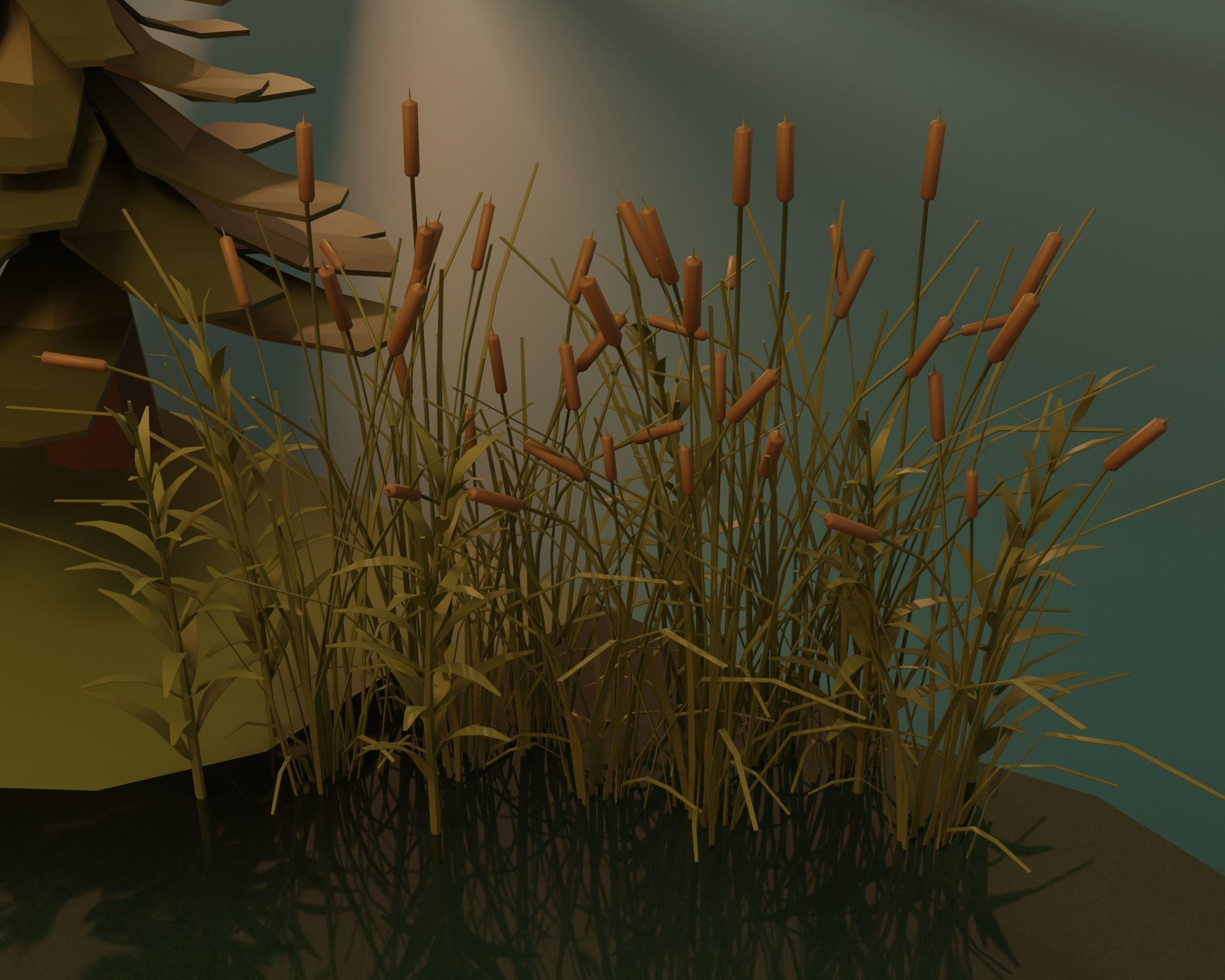 Lake wooden boat in water Low-poly 3D model_6