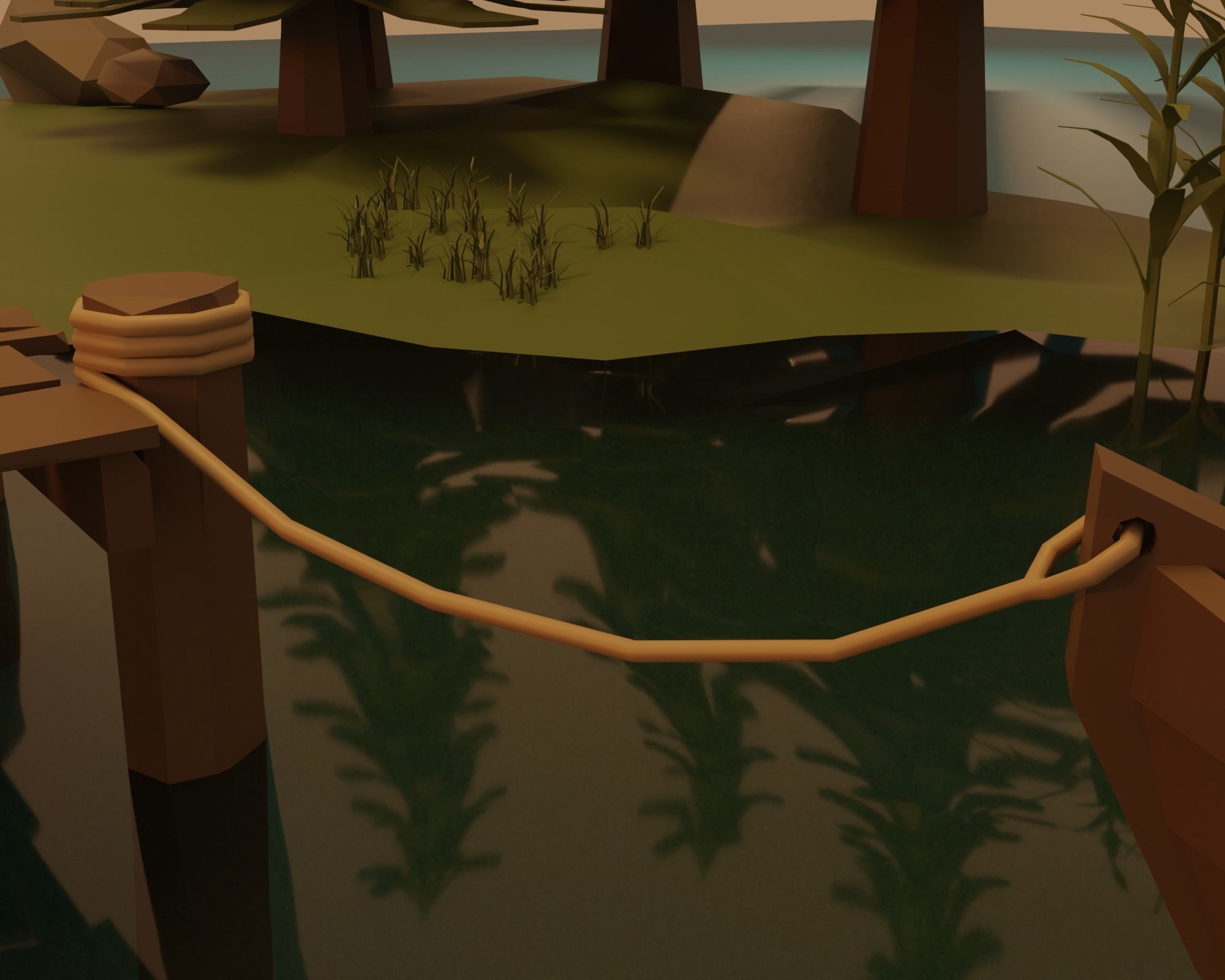 Lake wooden boat in water Low-poly 3D model_14
