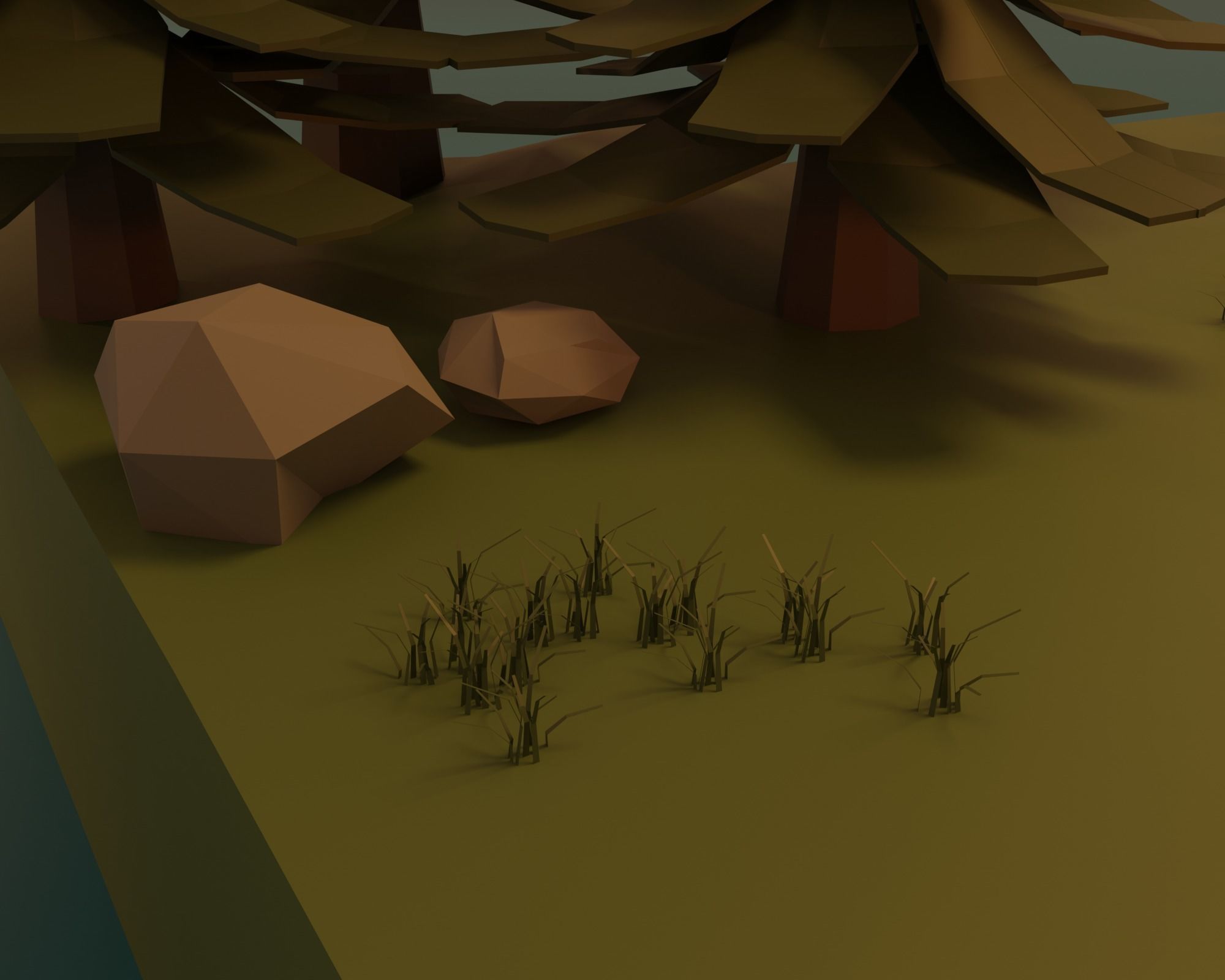 Lake wooden boat in water Low-poly 3D model_12