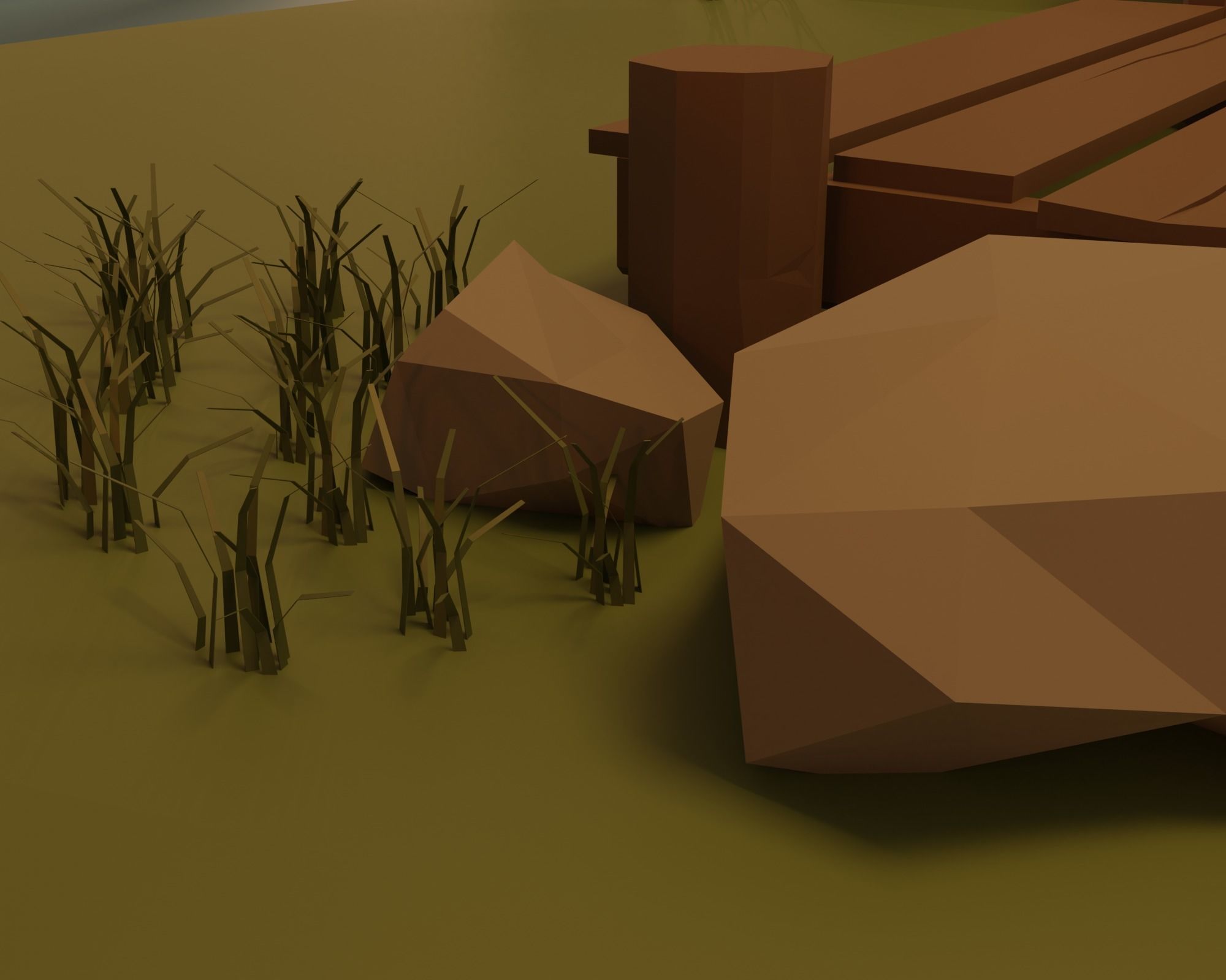 Lake wooden boat in water Low-poly 3D model_11