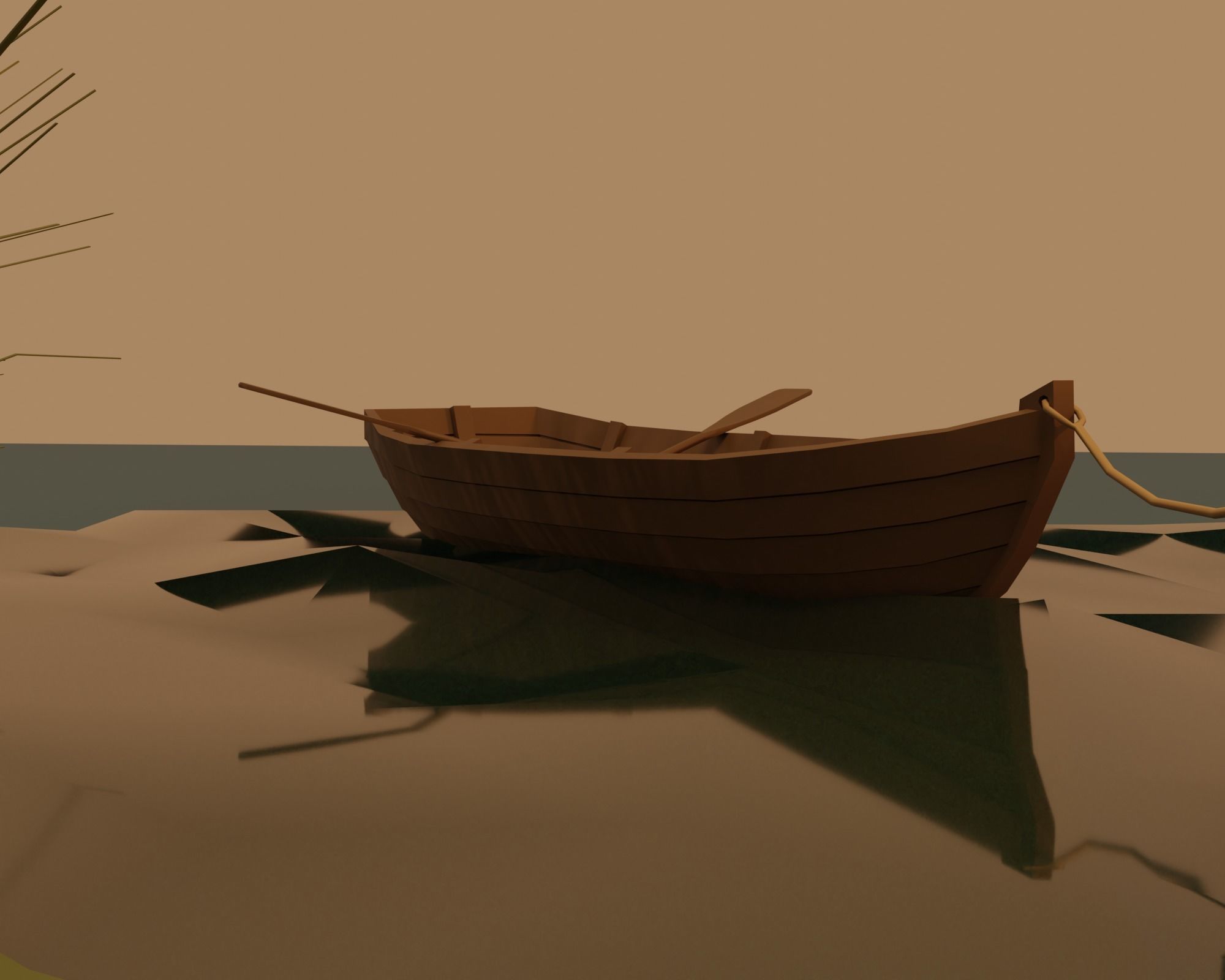 Lake wooden boat in water Low-poly 3D model_5