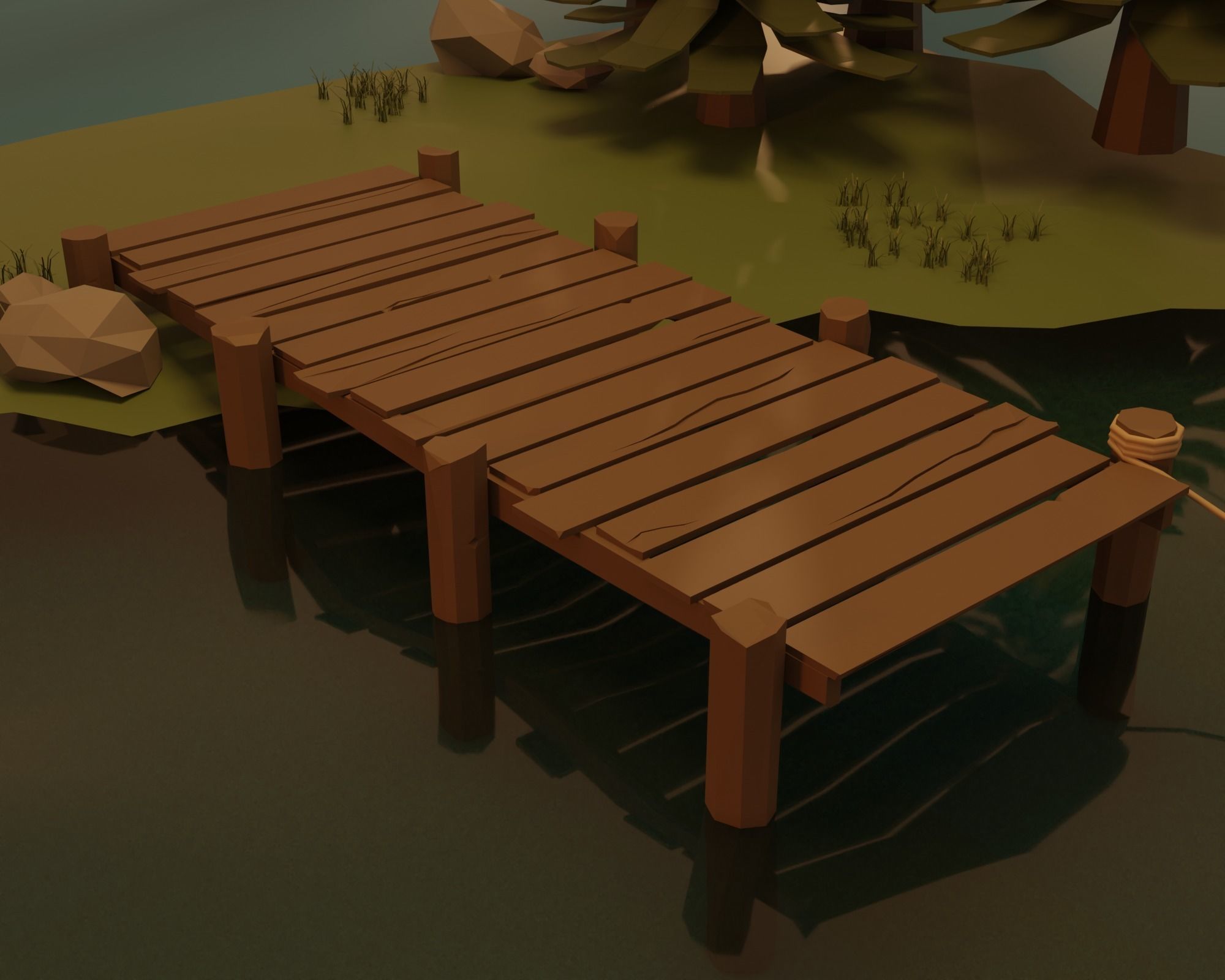 Lake wooden boat in water Low-poly 3D model_8