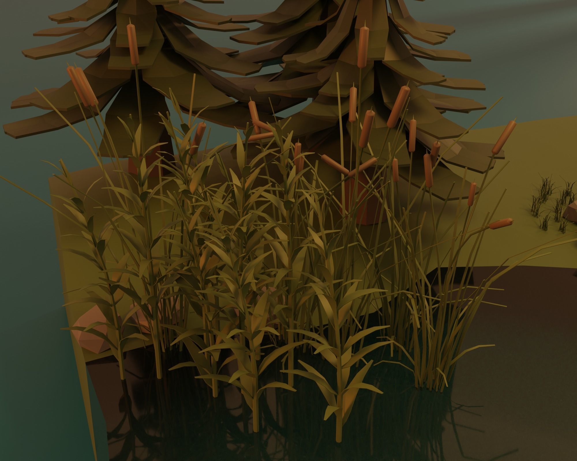 Lake wooden boat in water Low-poly 3D model_7