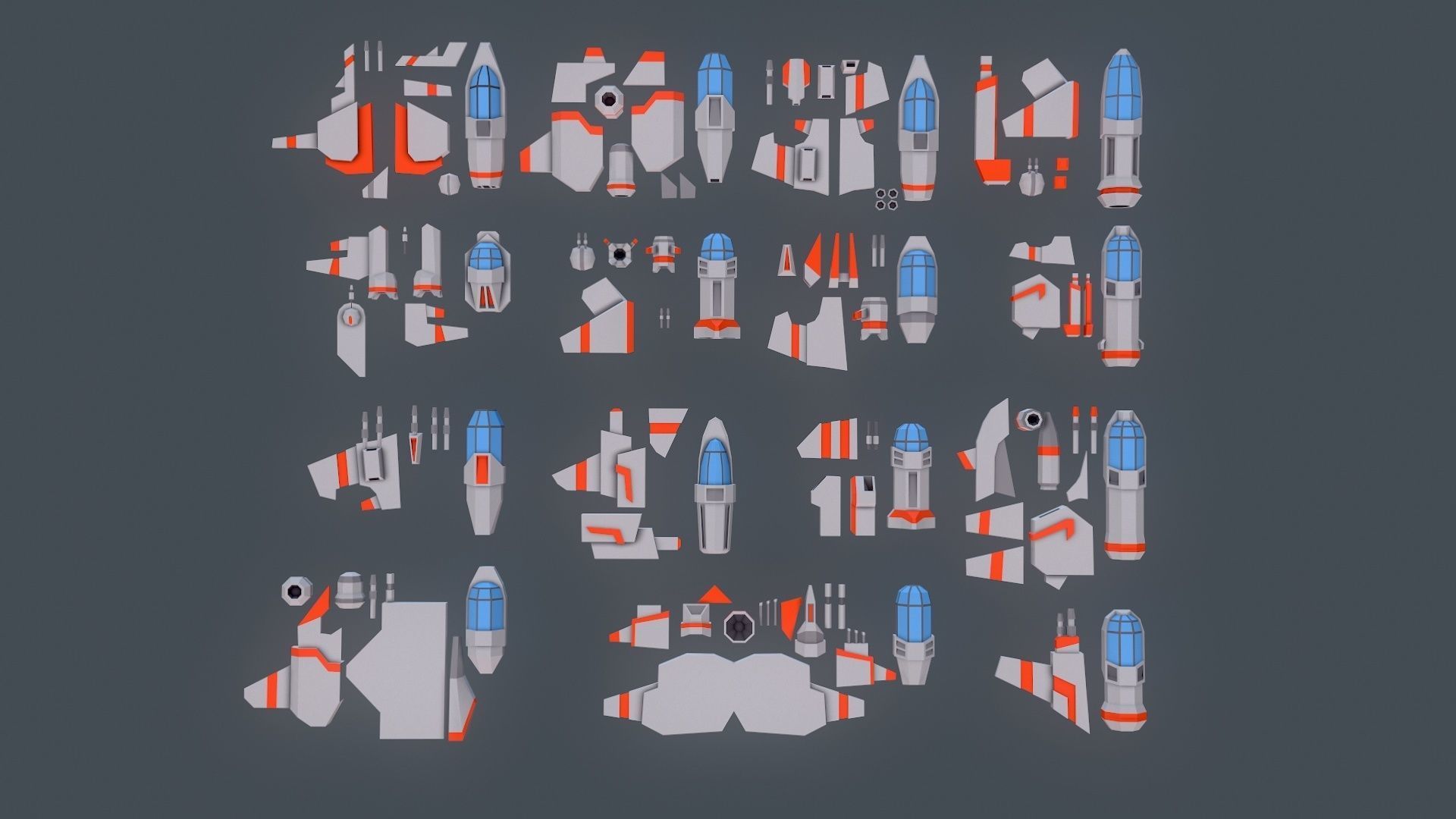 Sci-fi Spaceships constructor low poly pack Low-poly 3D model_12