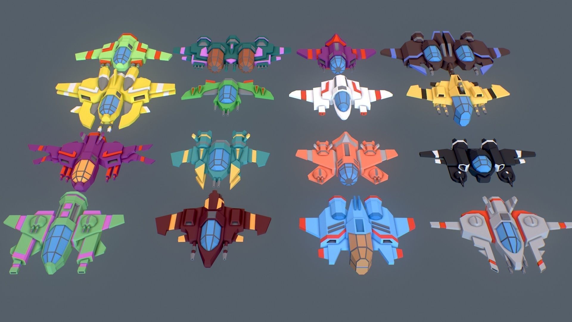 Sci-fi Spaceships constructor low poly pack Low-poly 3D model_9