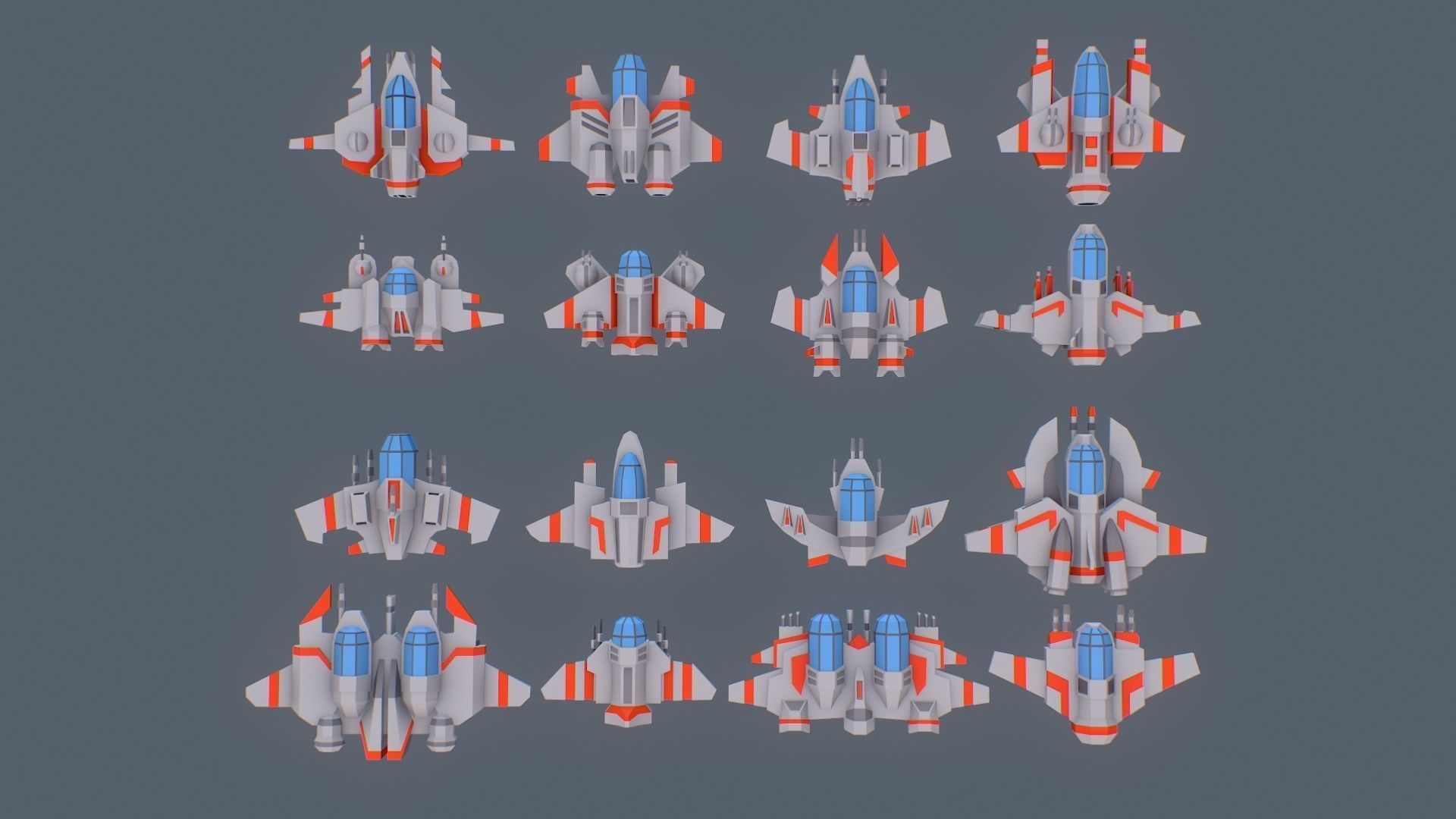 Sci-fi Spaceships constructor low poly pack Low-poly 3D model_5