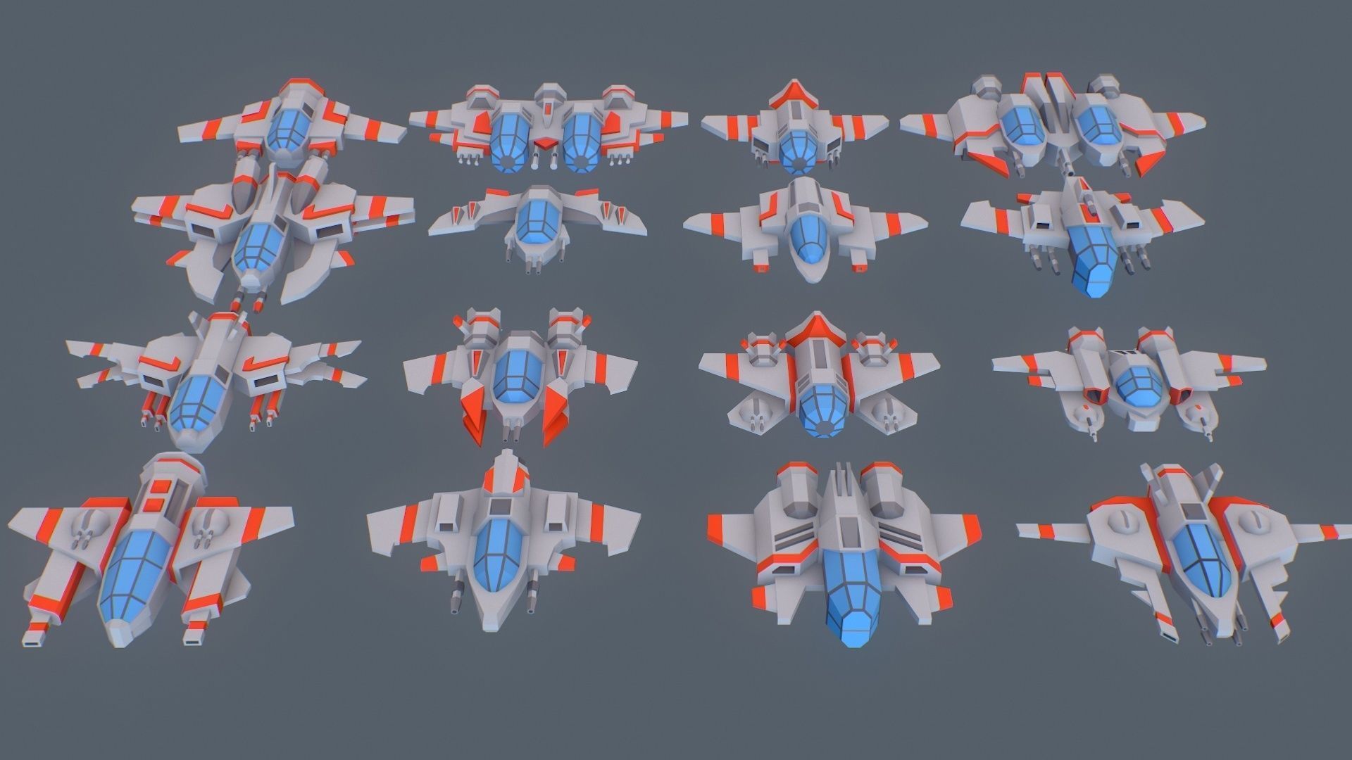 Sci-fi Spaceships constructor low poly pack Low-poly 3D model_2