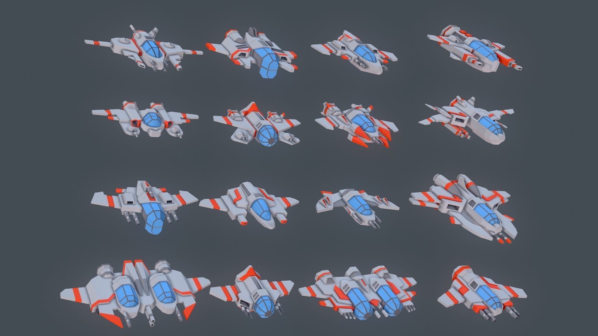 Sci-fi Spaceships constructor low poly pack Low-poly 3D model_13