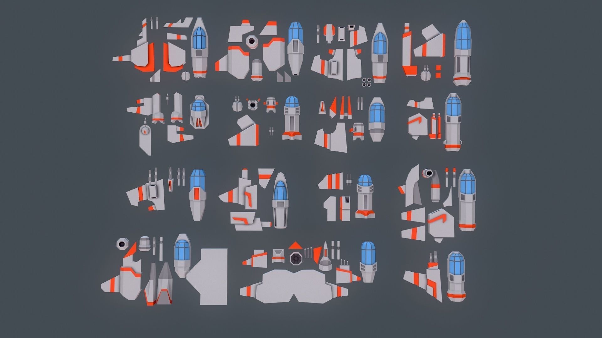 Sci-fi Spaceships constructor low poly pack Low-poly 3D model_11
