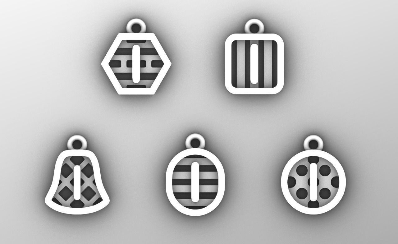 Initial letter charm with 5 different shapes - Alphabet I 3D print model_6