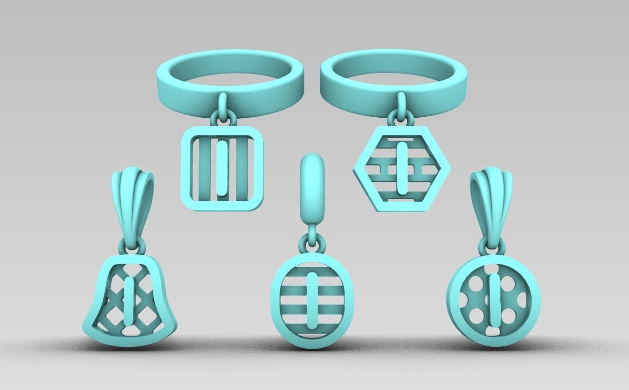 Initial letter charm with 5 different shapes - Alphabet I 3D print model_2