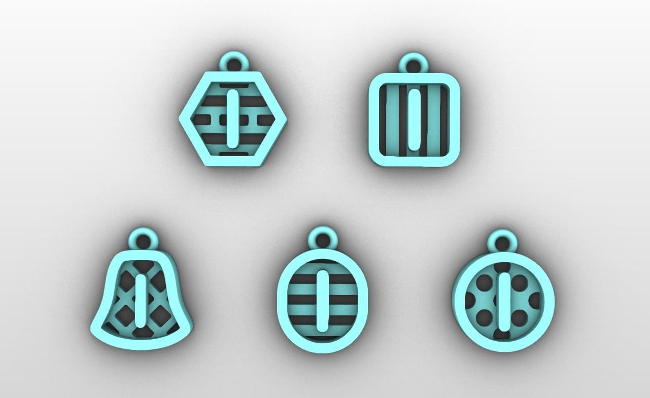 Initial letter charm with 5 different shapes - Alphabet I 3D print model_4