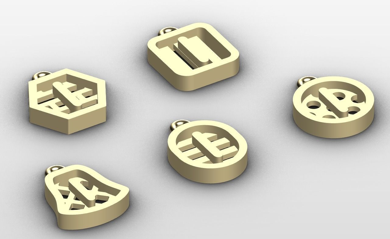 Initial letter charm with 5 different shapes - Alphabet I 3D print model_1