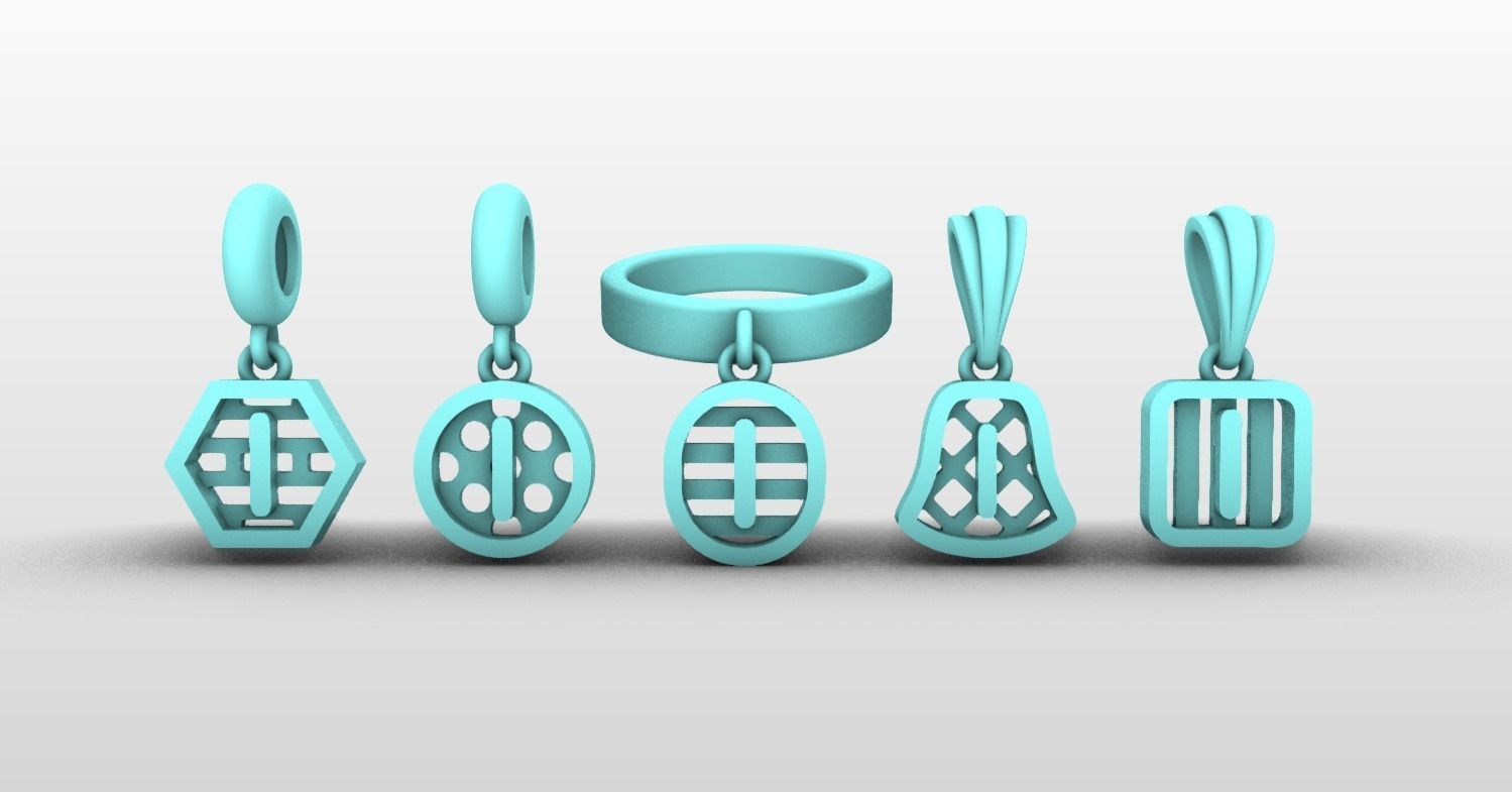 Initial letter charm with 5 different shapes - Alphabet I 3D print model_3