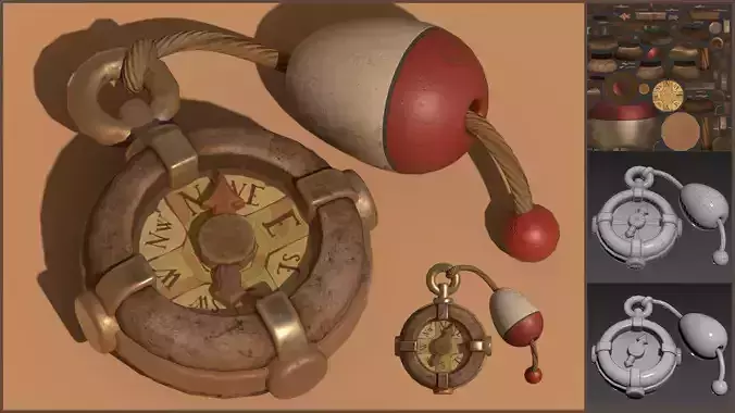 Stylized LP Cartoony Fishing Bobber Compass Low-poly 3D model