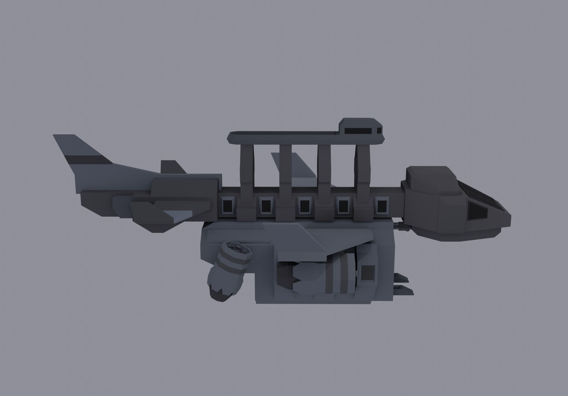 Sci-fi LowPoly cargo space ship Low-poly 3D model_5