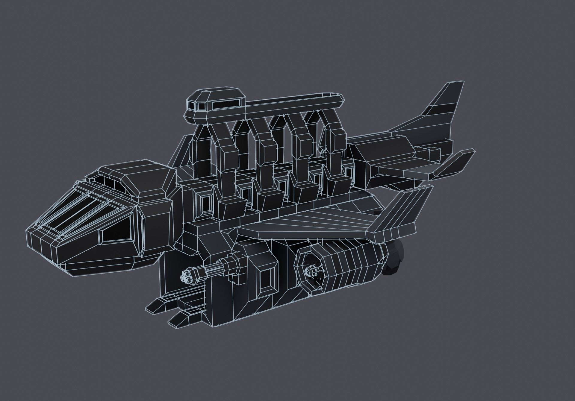 Sci-fi LowPoly cargo space ship Low-poly 3D model_11