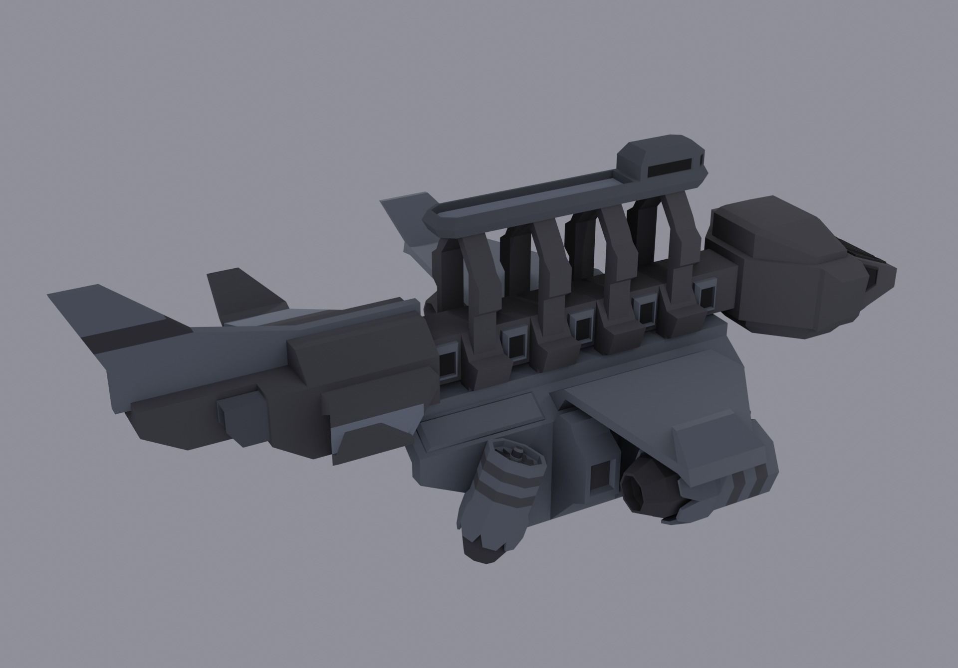 Sci-fi LowPoly cargo space ship Low-poly 3D model_6