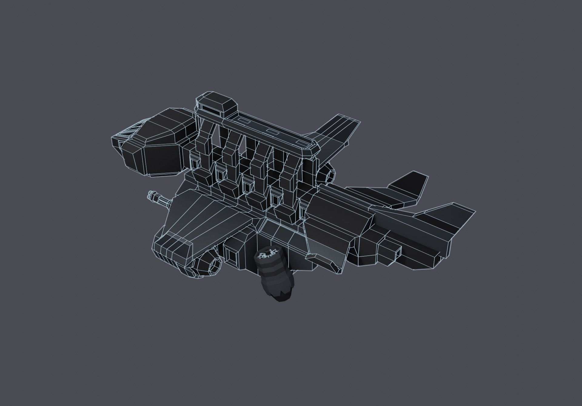 Sci-fi LowPoly cargo space ship Low-poly 3D model_1