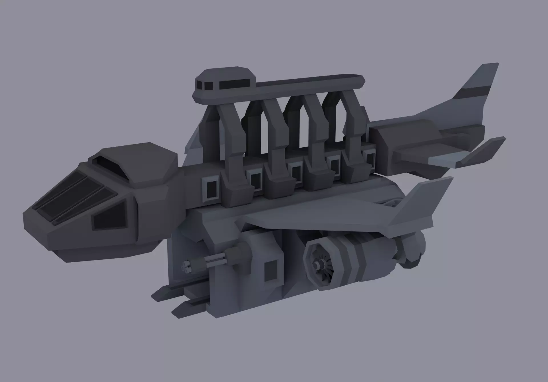 Sci-fi LowPoly cargo space ship Low-poly 3D model_0