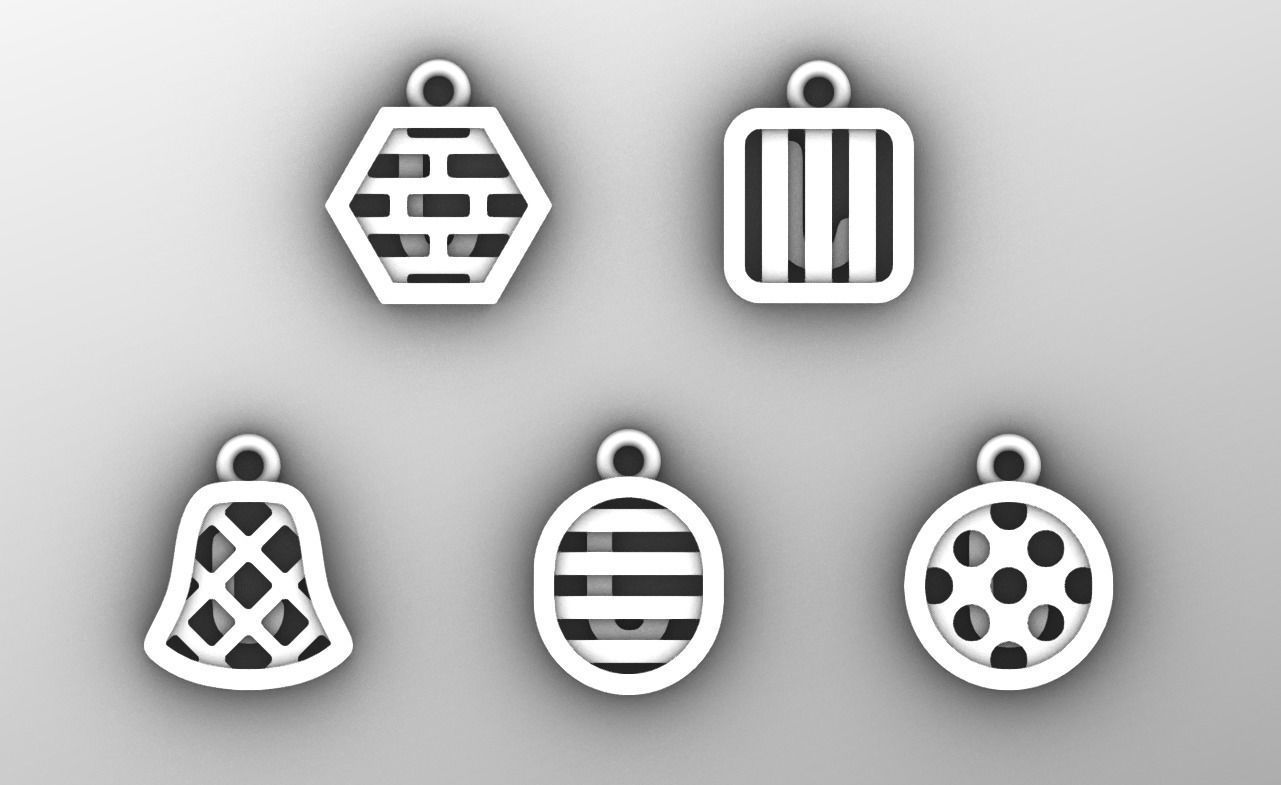 Initial letter charm with 5 different shapes - Alphabet J 3D print model_9