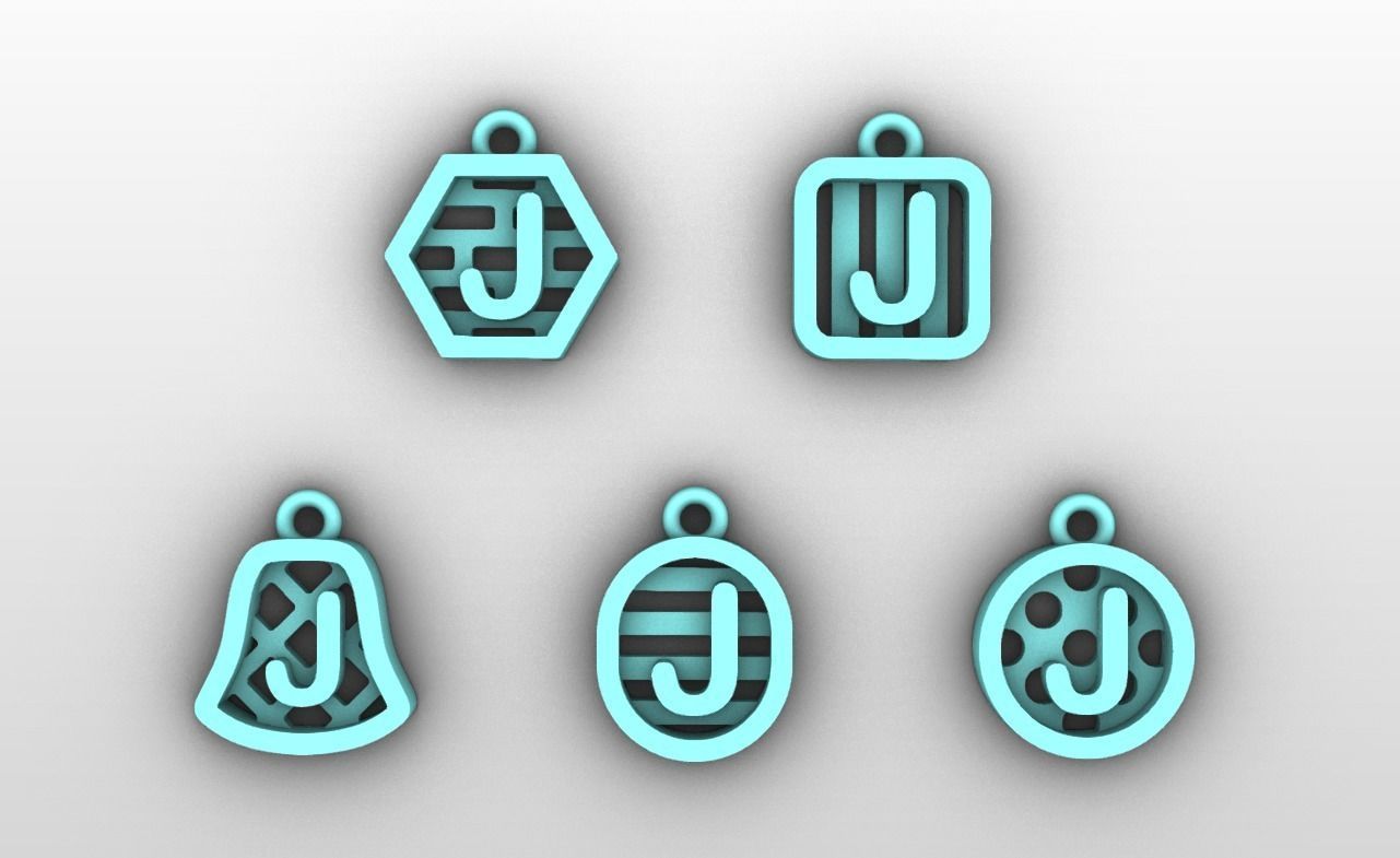 Initial letter charm with 5 different shapes - Alphabet J 3D print model_4