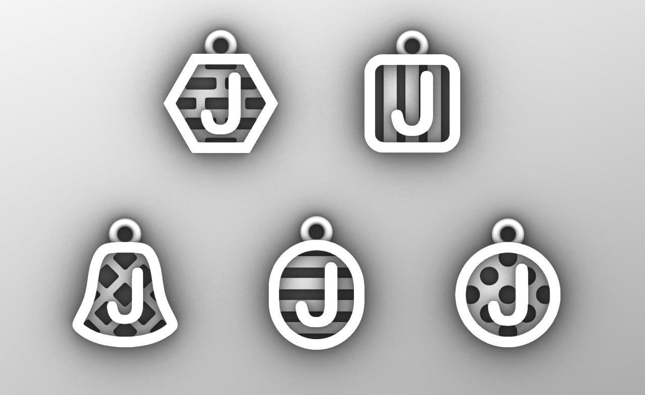 Initial letter charm with 5 different shapes - Alphabet J 3D print model_6