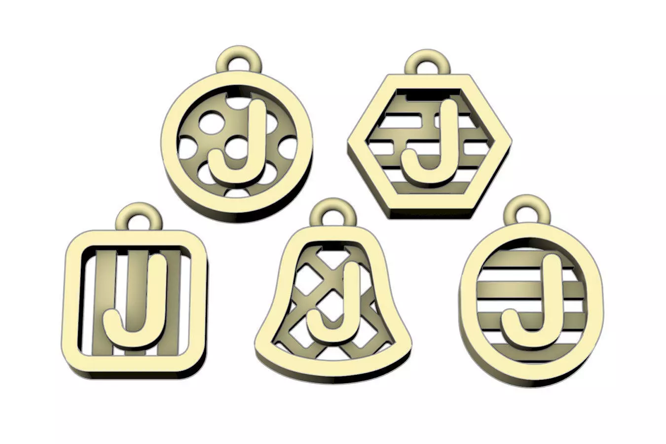 Initial letter charm with 5 different shapes - Alphabet J 3D print model_0