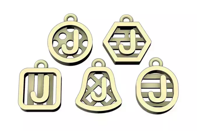 Initial letter charm with 5 different shapes - Alphabet J 3D print model