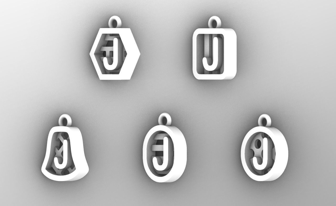 Initial letter charm with 5 different shapes - Alphabet J 3D print model_7