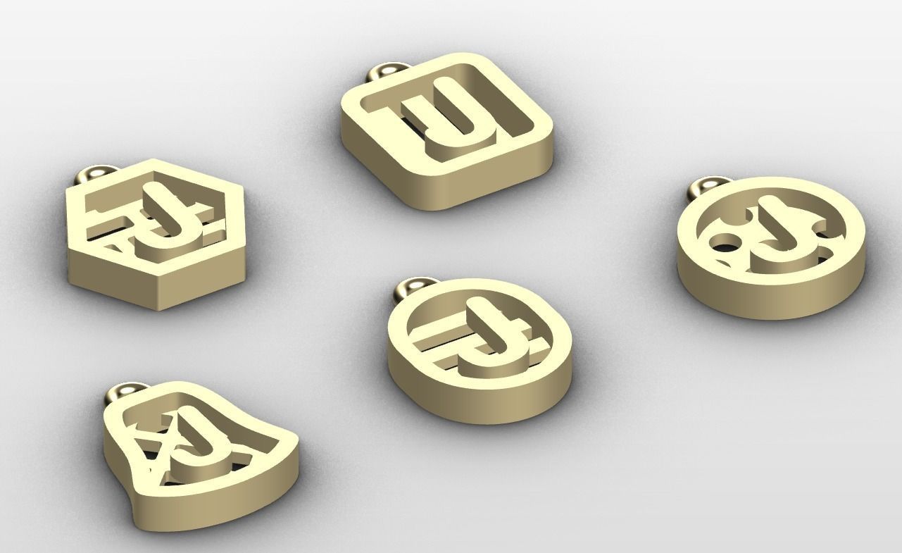 Initial letter charm with 5 different shapes - Alphabet J 3D print model_1