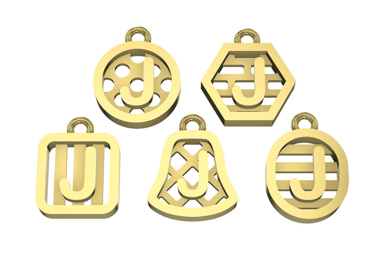 Initial letter charm with 5 different shapes - Alphabet J 3D print model_14