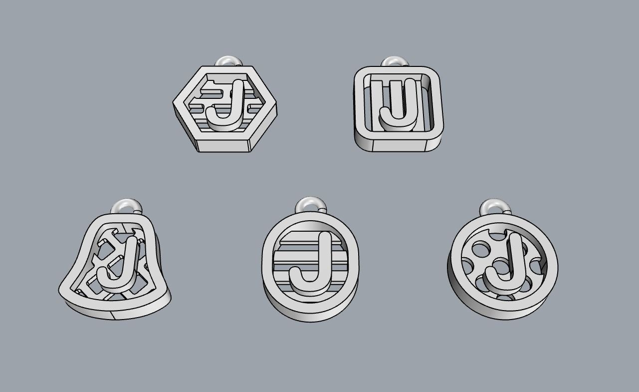 Initial letter charm with 5 different shapes - Alphabet J 3D print model_10