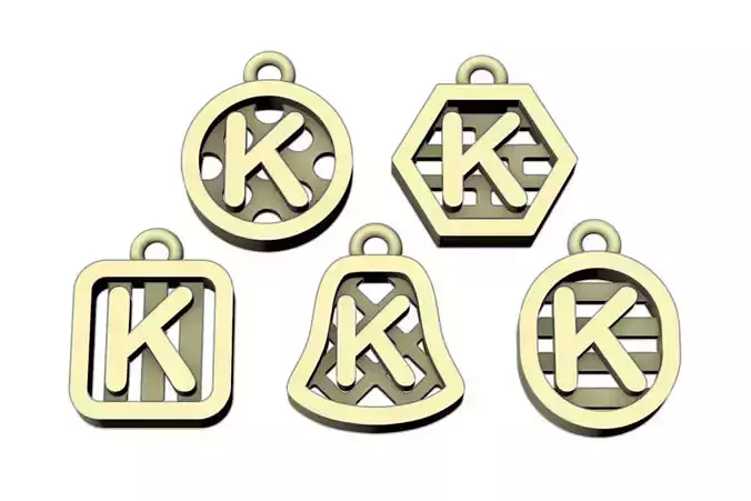 Initial letter charm with 5 different shapes - Alphabet K