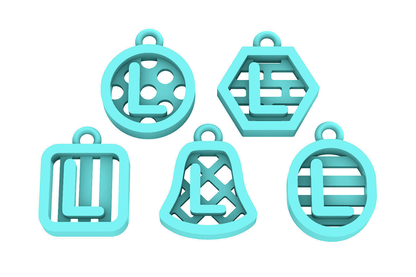 Initial letter charm with 5 different shapes - Alphabet L 3D print model_13
