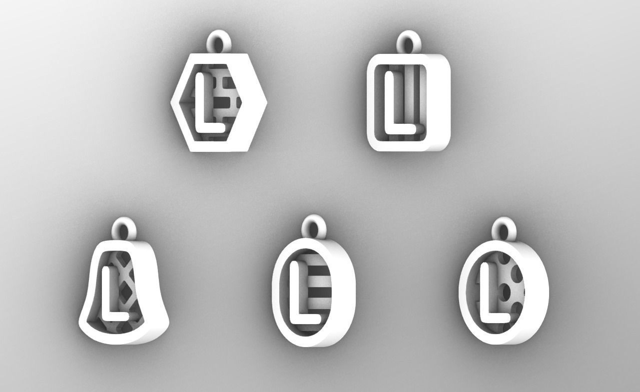 Initial letter charm with 5 different shapes - Alphabet L 3D print model_7