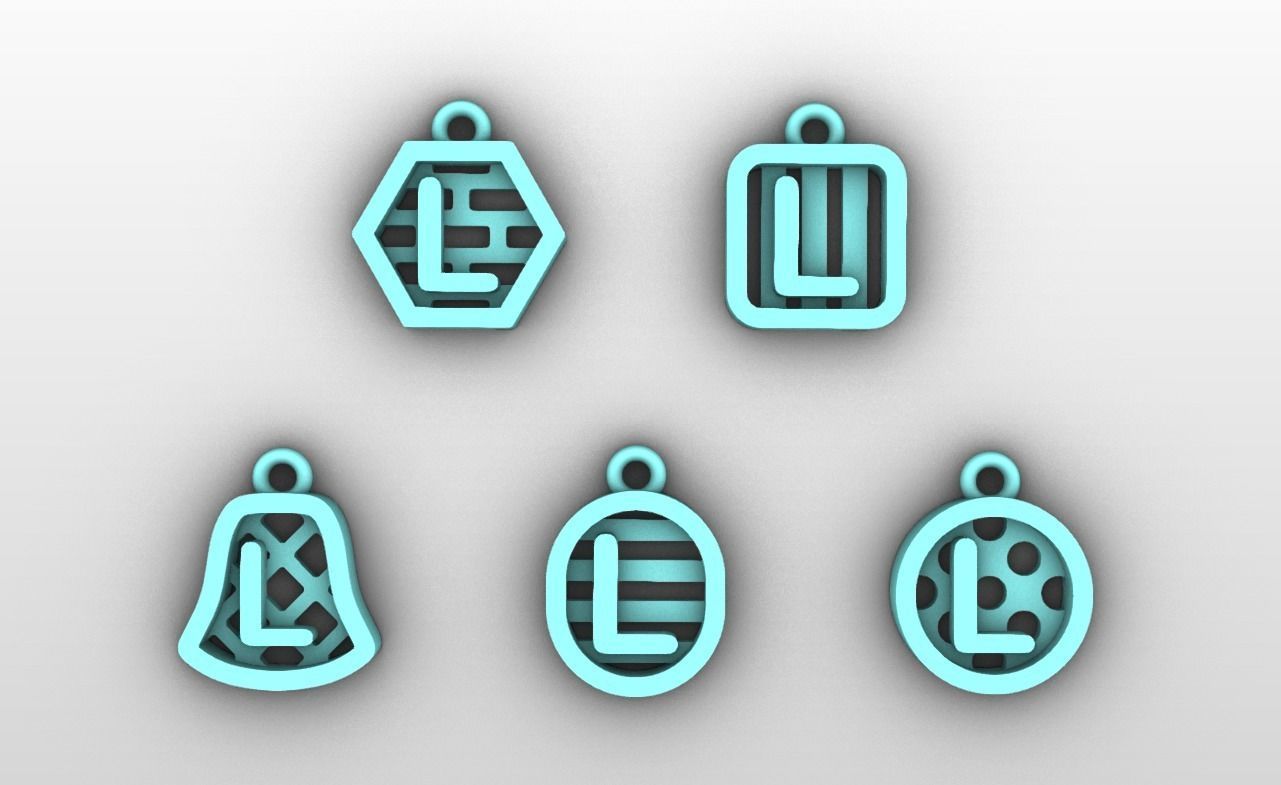 Initial letter charm with 5 different shapes - Alphabet L 3D print model_4