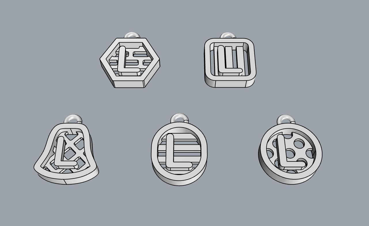 Initial letter charm with 5 different shapes - Alphabet L 3D print model_10