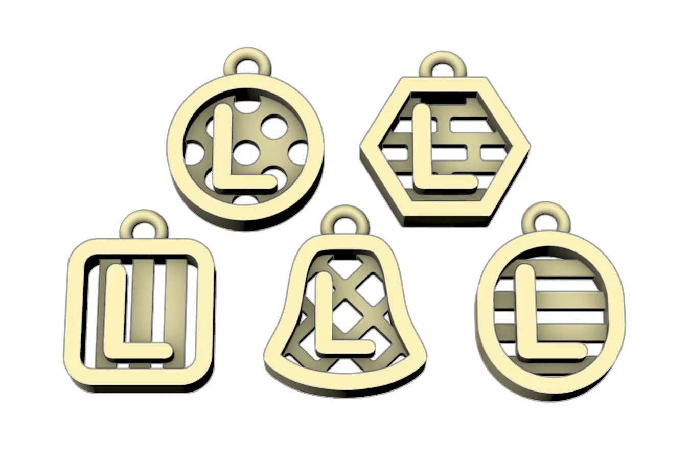Initial letter charm with 5 different shapes - Alphabet L 3D print model_0