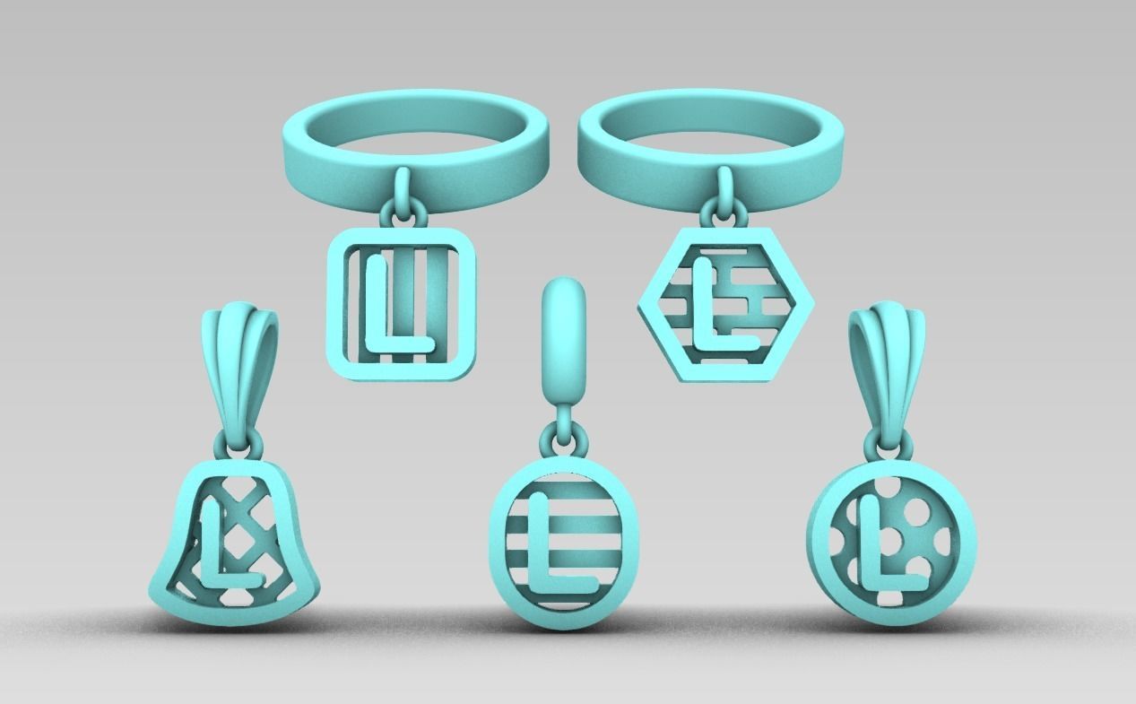 Initial letter charm with 5 different shapes - Alphabet L 3D print model_2