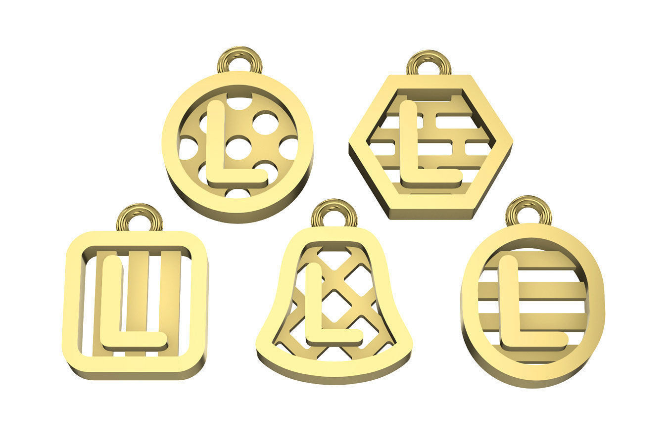 Initial letter charm with 5 different shapes - Alphabet L 3D print model_14