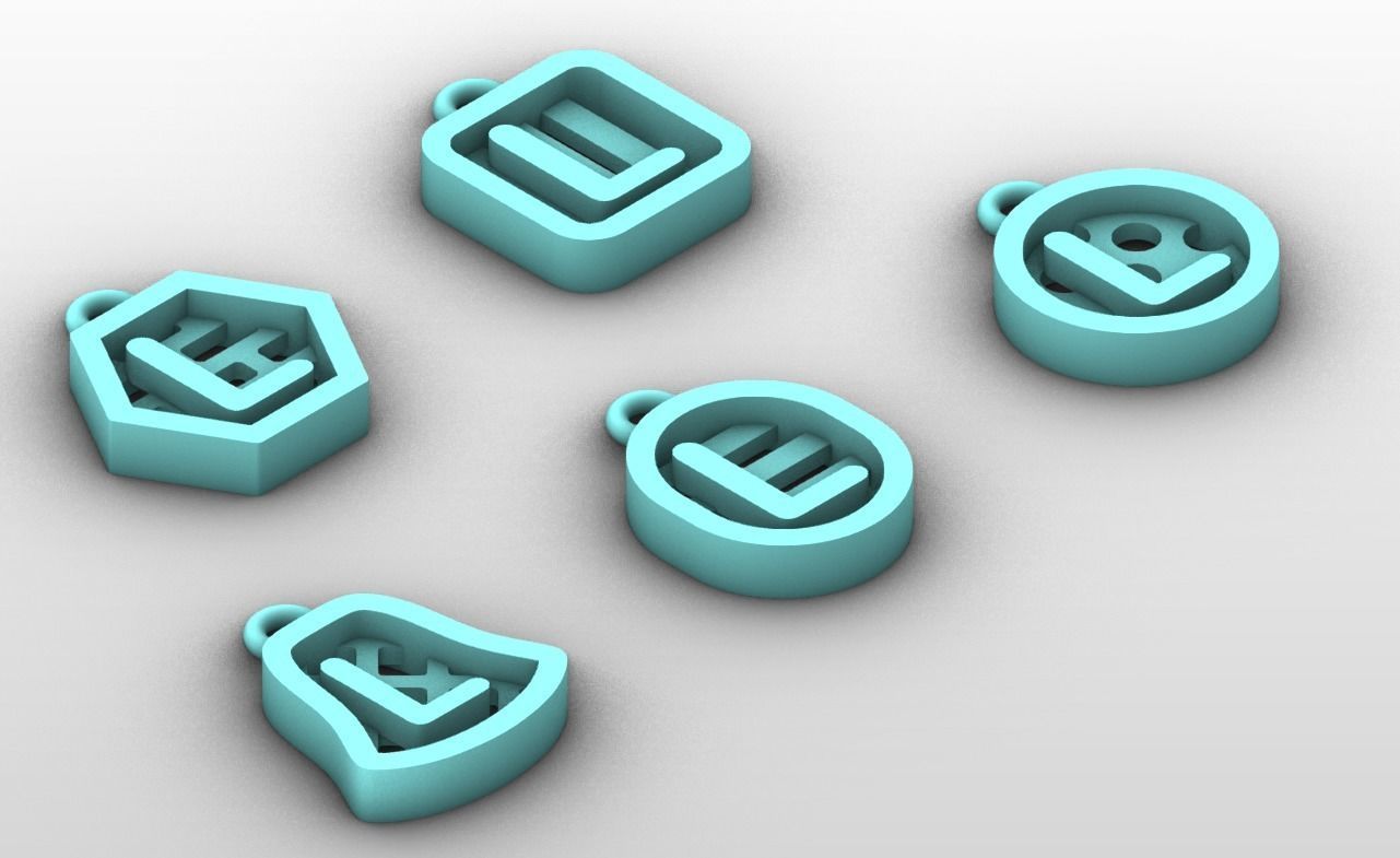 Initial letter charm with 5 different shapes - Alphabet L 3D print model_5